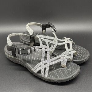 Skechers Women's Black and Gray Strappy Sandals Sz 9
